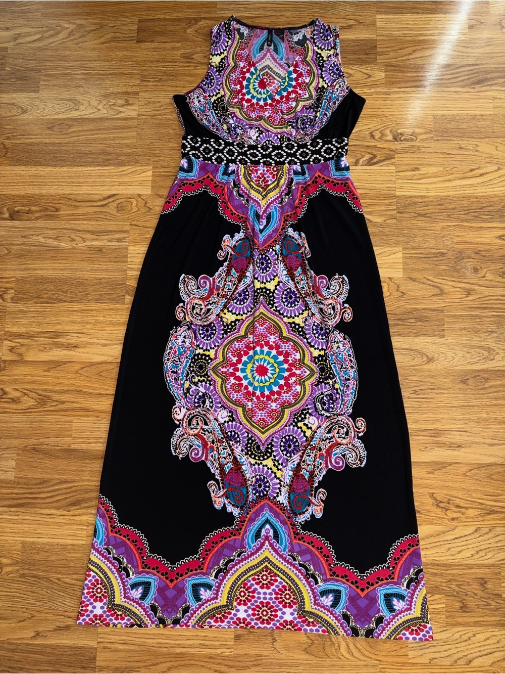 New Directions Boho Paisley Maxi Dress Women’s Size Large Sleeveless V Neck - Picture 3 of 14